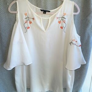 Zac & Rachel Cream Blouse with Orange Floral Details